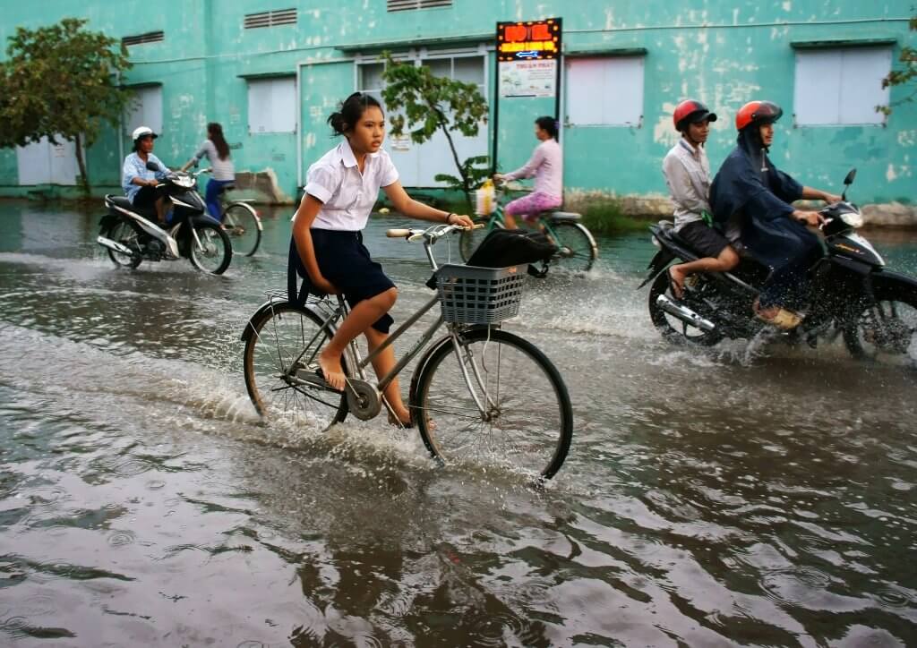flooded street with bicycles