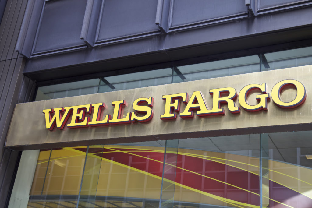 Wells Fargo logo on side of building